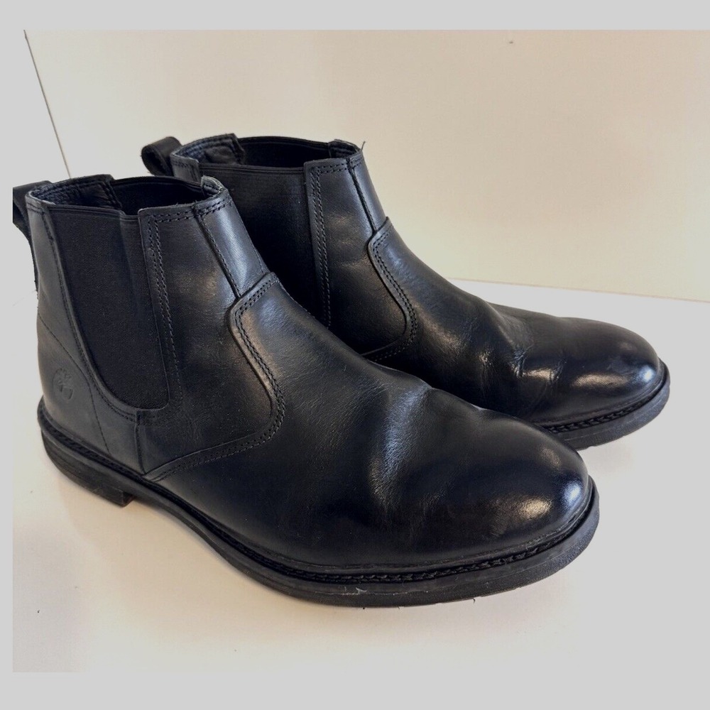 Timberland Black Leather Chelsea Ankle Boots 13 A1V5B Dark Academia Preppy 48-07